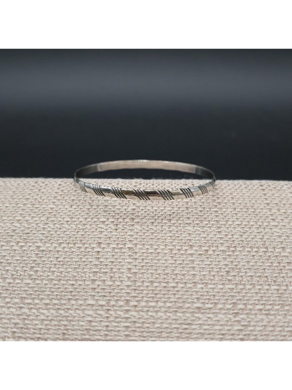 8 Inch Sterling Silver Hand-Stamped Diagonal Stripes Bangle Bracelet B1413